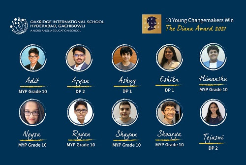 You are currently viewing Changemakers from Oakridge International School Gachibowli Honored at the Most Prestigious 2021 Diana Awards