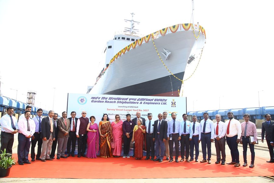 You are currently viewing ‘Ikshak’, the third of the four Survey Vessels (Large) (SVL) Project, being built by GRSE/L&T for Indian Navy launched at Kattupalli, Chennai